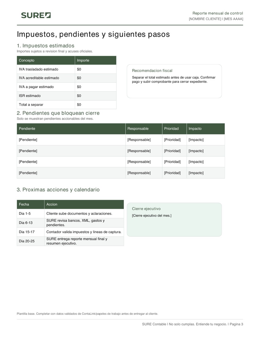Página 3 del reporte mensual SURE Control